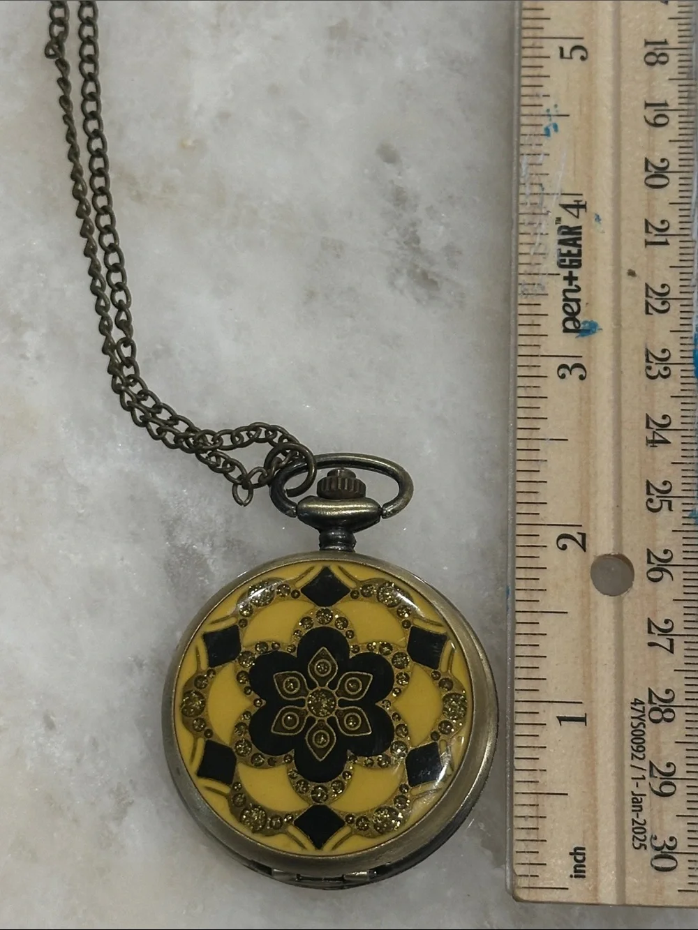 Yellow and Black Floral Pocket Watch Pendant